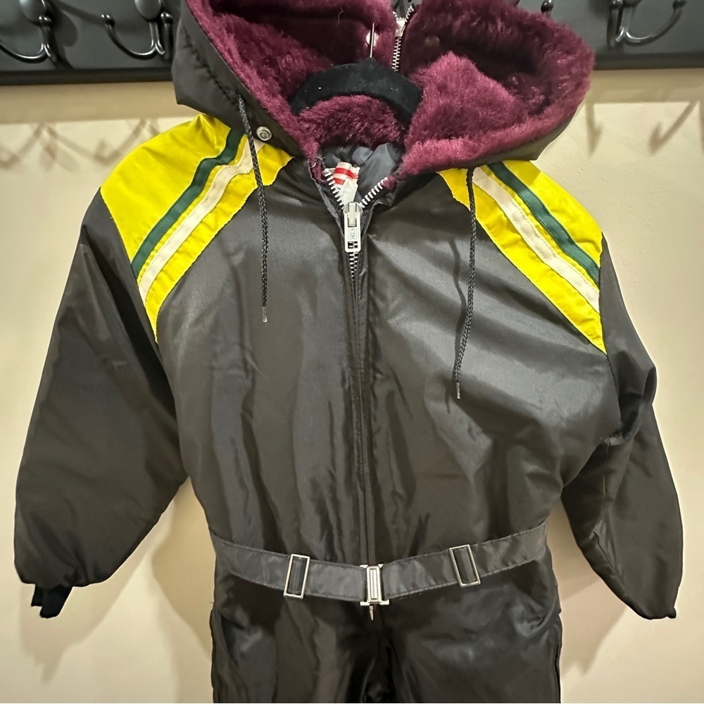 Vintage Snow Ski Belted Hooded Jumpsuit Coveralls UPC One Piece USA Size Large - Picture 2 of 13